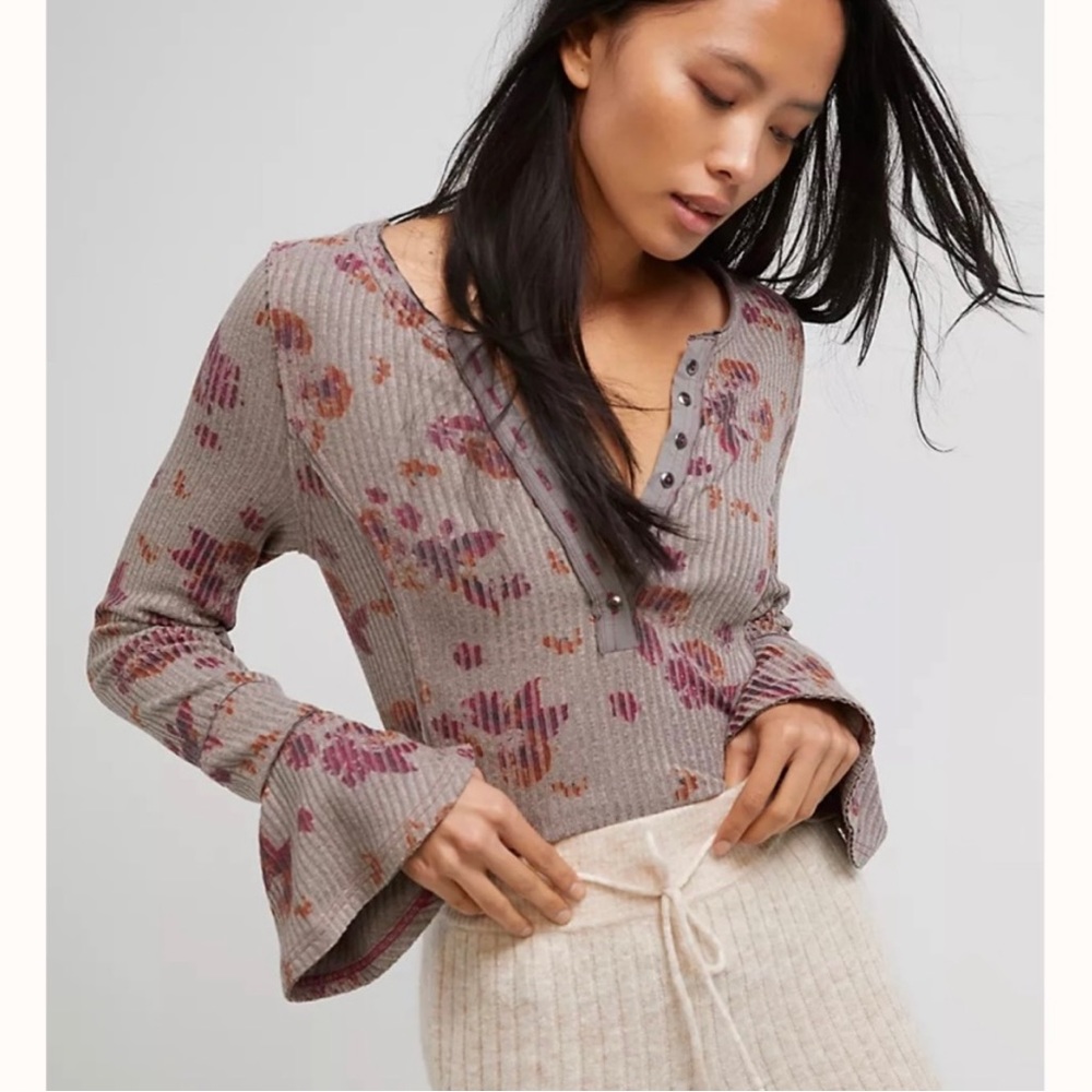 Free People Grey Layer Me Henley Blouse